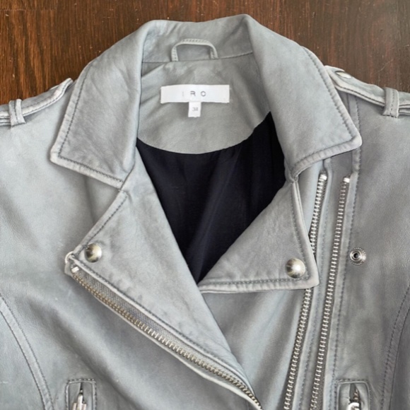$1295 IRO Luigaspe Gray Leather Motorcycle Jacket sz 0 FR 34 - Picture 2 of 9